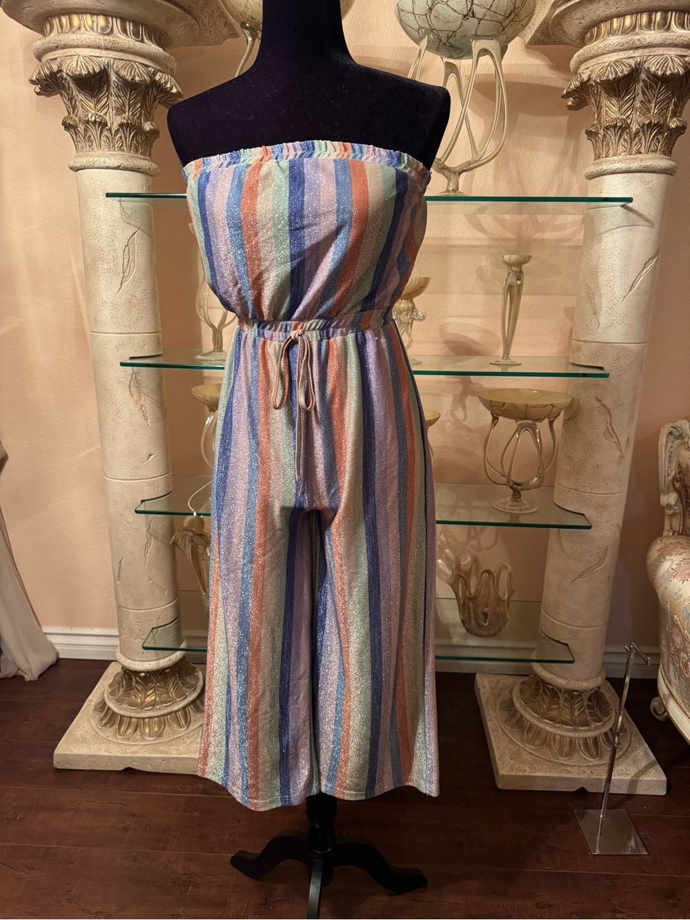 New With Tags Moon River Glitter Stripe Strapless Jumpsuit Size XS